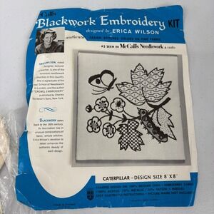 Vintage Erica Wilson Blackwork Embroidery Caterpillar No 22‎ Linen 60s MCM Gold